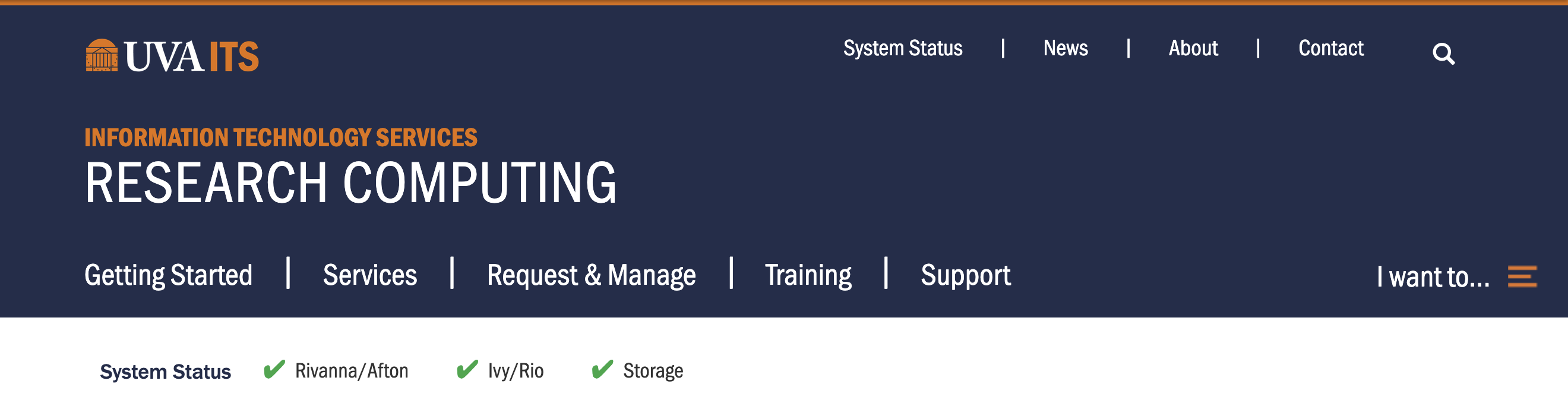 Screenshot showing where to find Support and Contact Us on the new Research Computing website